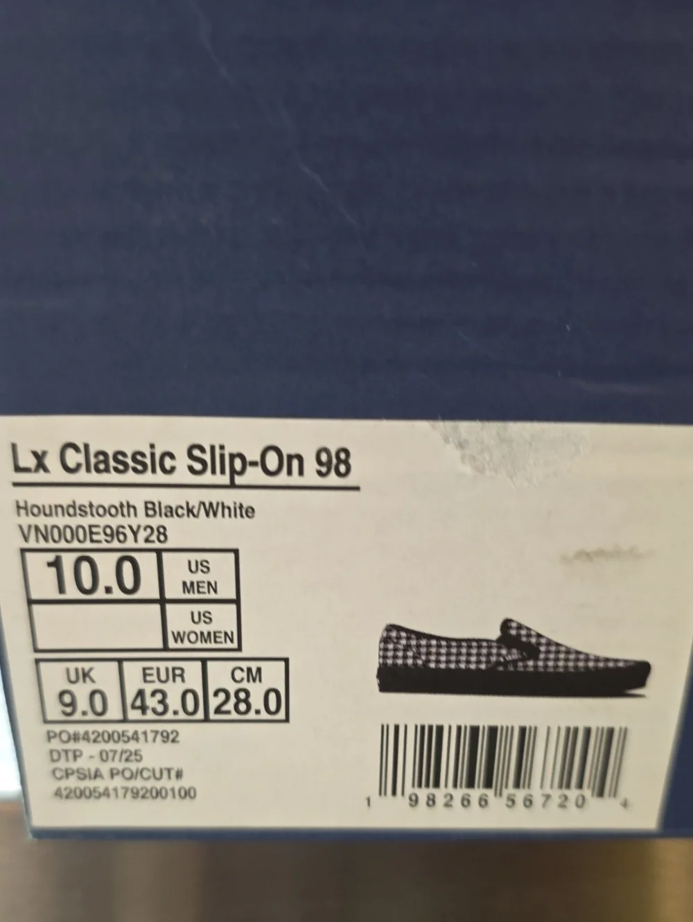 Vans LX Classic Slip On 98 Houndstooth Black White Men's 10 Women's 11.5